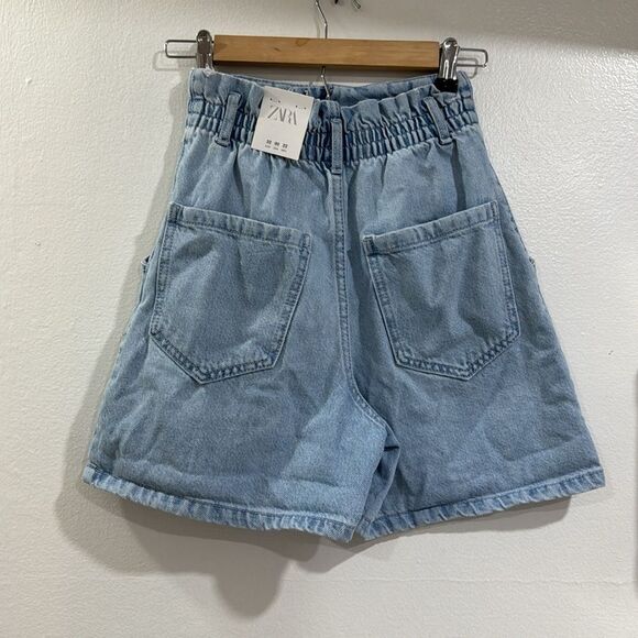 Zara High Waist Light Blue Women's Shorts NWT - Picture 3 of 6